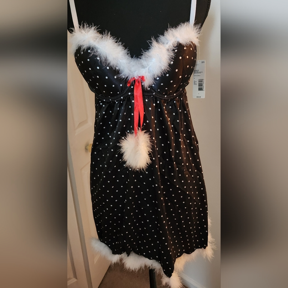 Metaphor Black and White Polka Dot Chemise with Red Bow